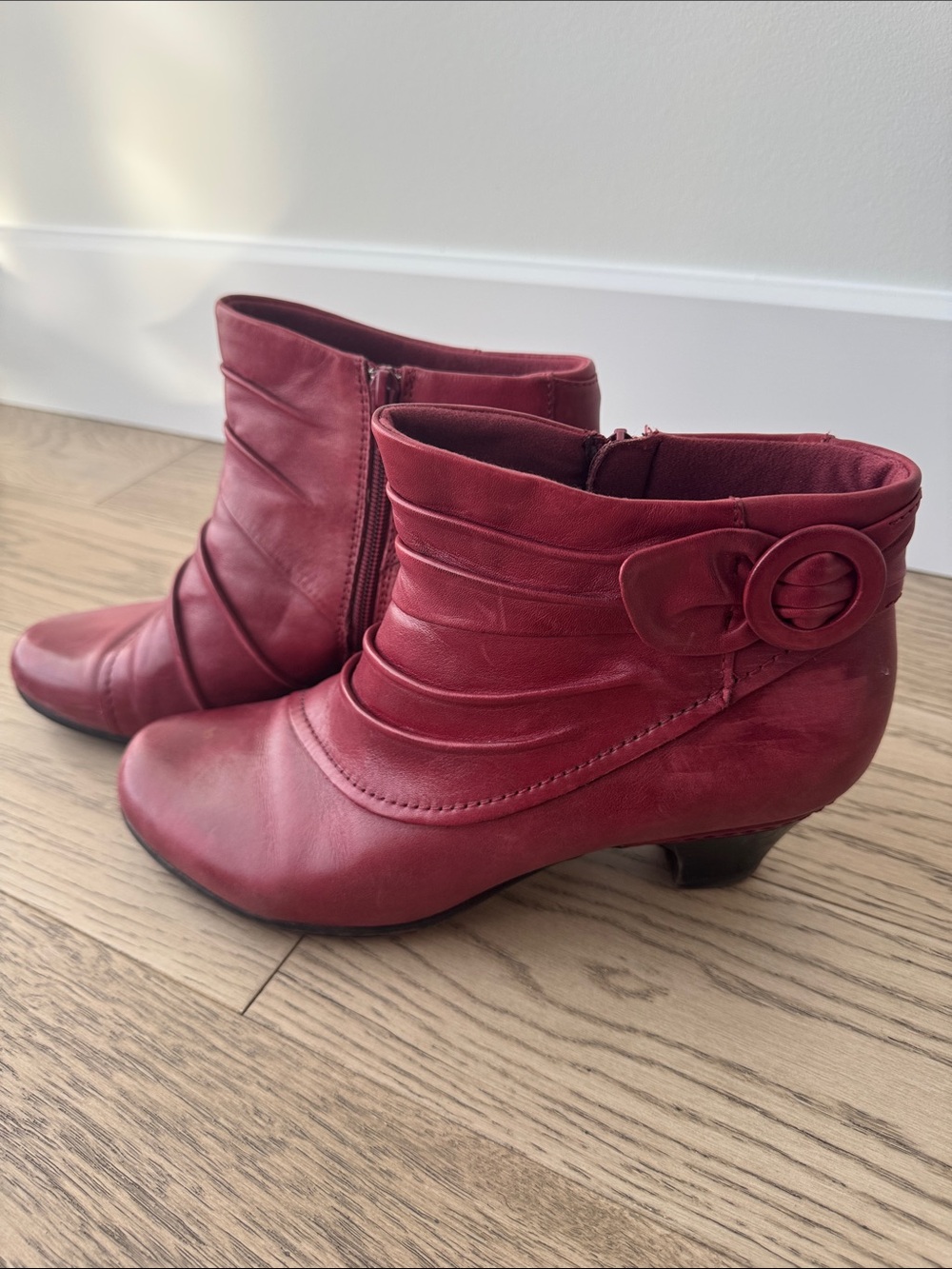 Cobb Hill Women's Red Ankle Booties with Decorative Buckle - 10